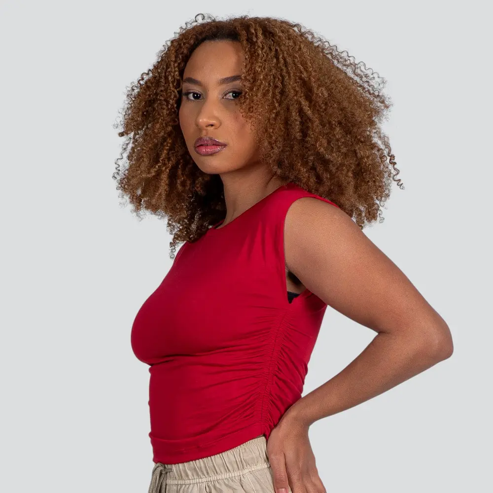 Blusa Feminina Manga Curta Moletinho Com Drapeado Lateral .12129