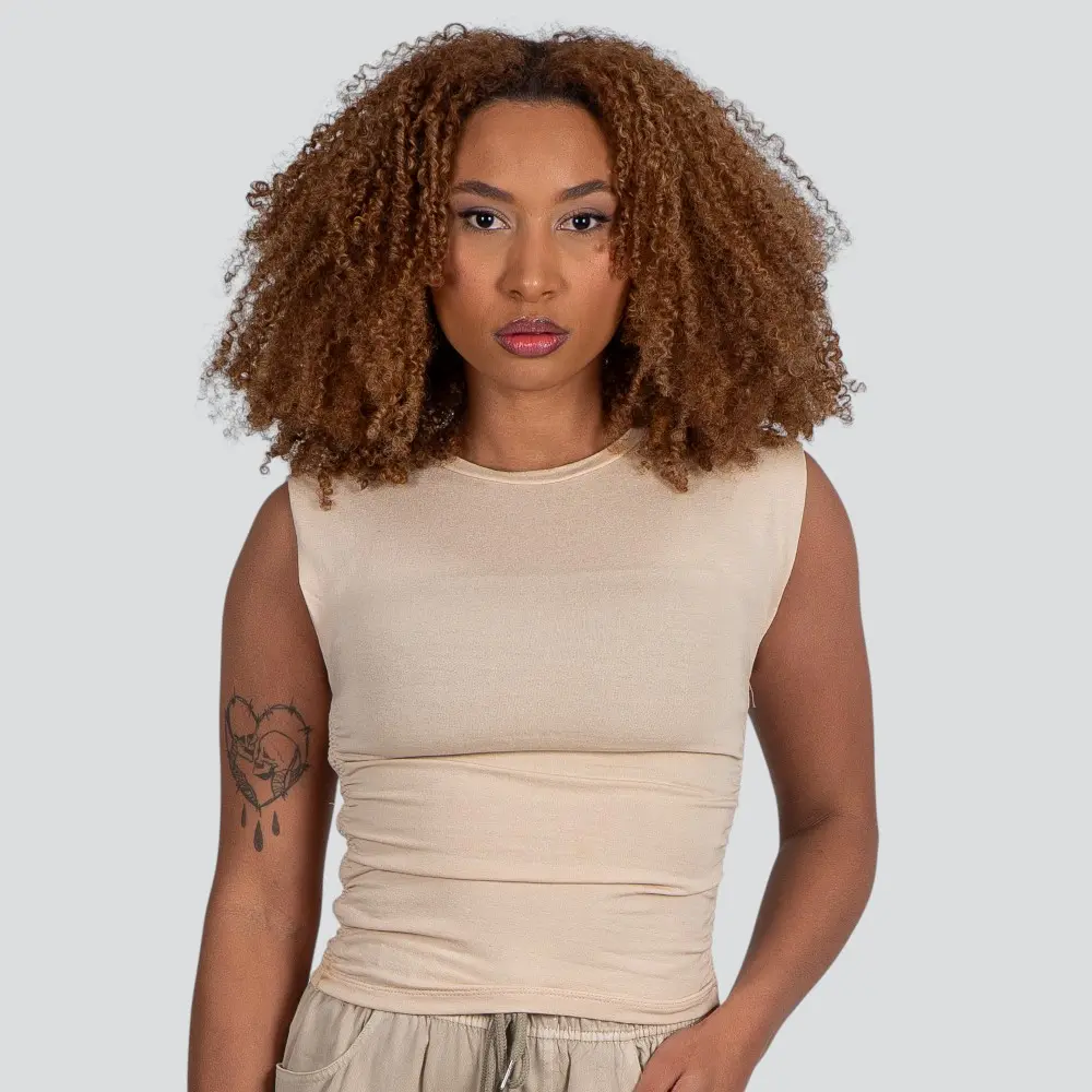 Blusa Feminina Manga Curta Moletinho Com Drapeado Lateral .12129