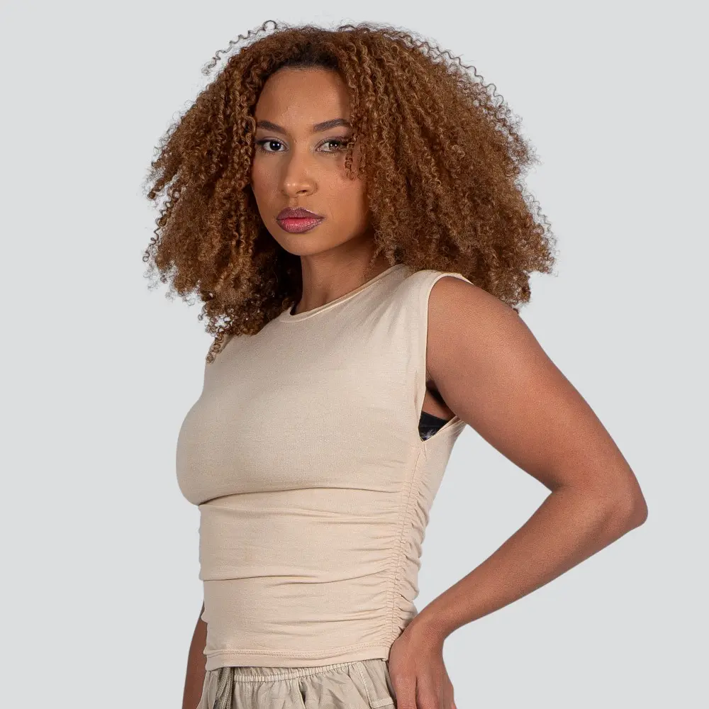 Blusa Feminina Manga Curta Moletinho Com Drapeado Lateral .12129