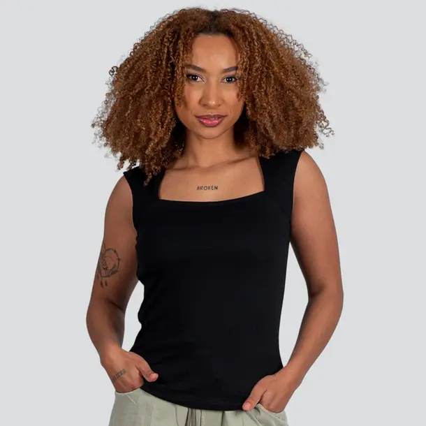 Regata Feminina Alça Larga Lisa Anarruga .E15658 Preto