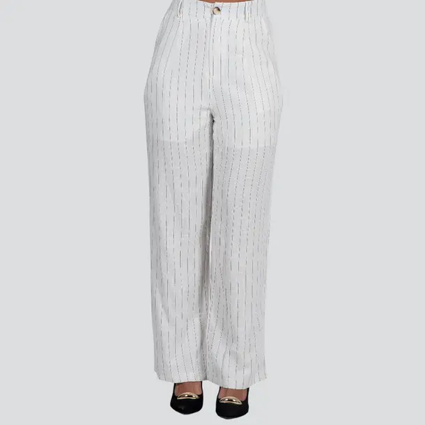 Calça Feminina Pantalona Linho Risca de Giz .X2409122C Branco