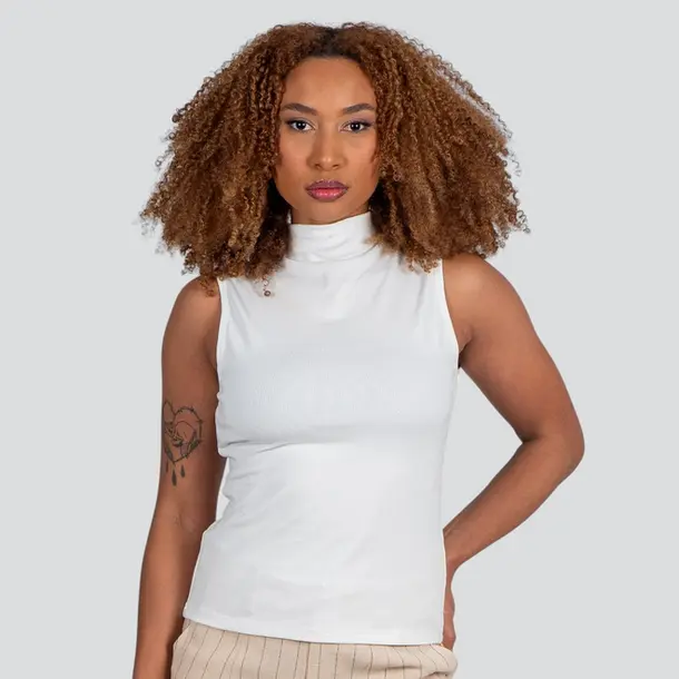 Regata Feminina Alça Larga Gola Alta .YS2767 Branco