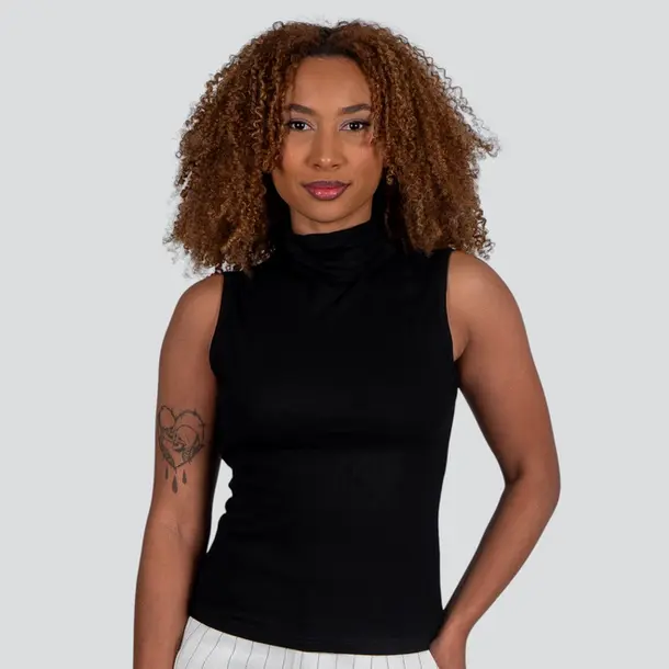 Regata Feminina Alça Larga Gola Alta .YS2767 Preto