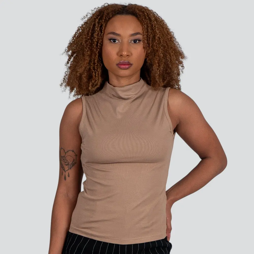 Regata Feminina Alça Larga Gola Alta .YS2767