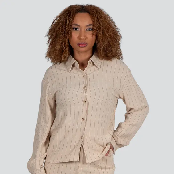 Camisa Feminina Manga Longa Linho Risca de Giz .X2409121C