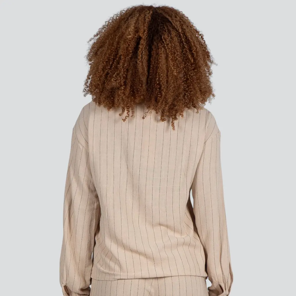 Camisa Feminina Manga Longa Linho Risca de Giz .X2409121C