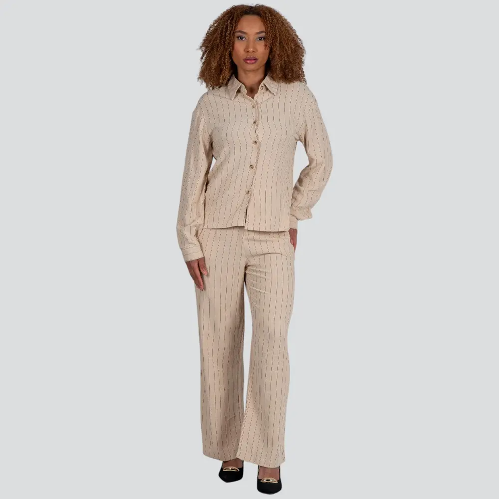 Camisa Feminina Manga Longa Linho Risca de Giz .X2409121C