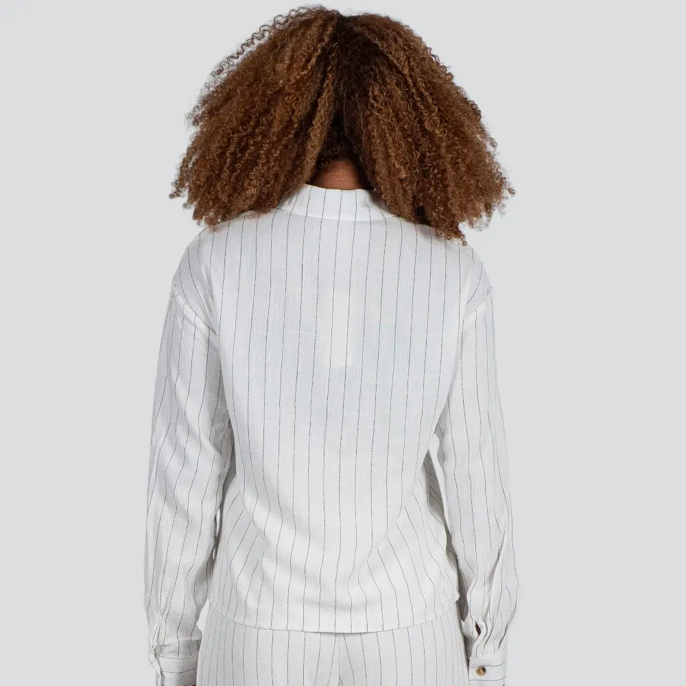 Camisa Feminina Manga Longa Linho Risca de Giz .X2409121C