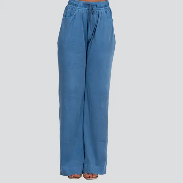 Calça Feminina Pantalona Jeans Leve .LU8805 Jeans Escuro