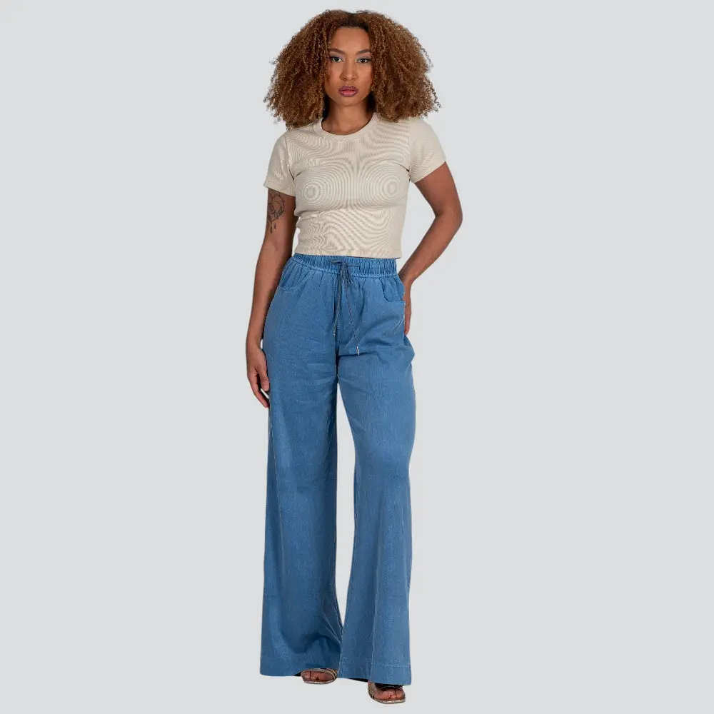 Calça Feminina Pantalona Jeans Leve .LU8805