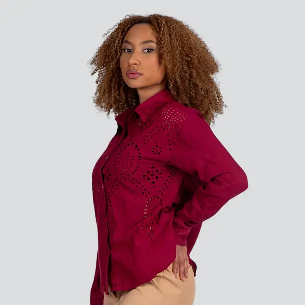 Camisa Feminina Manga Longa Laise .TY2501418C Vinho