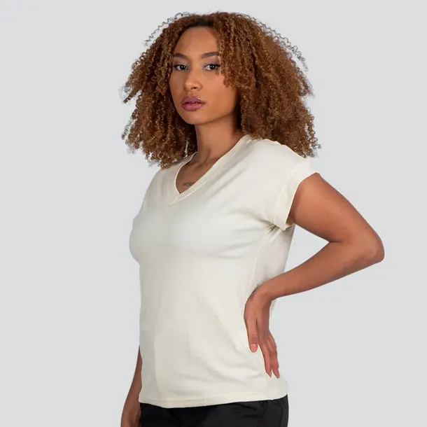 Blusa Feminina Manga Curta Gola V Lisa .XB639 Creme