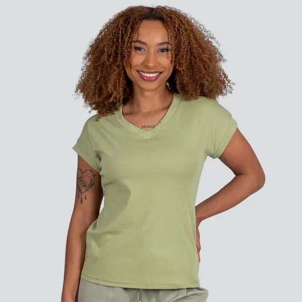 Blusa Feminina Manga Curta Gola V Lisa .XB639 Verde