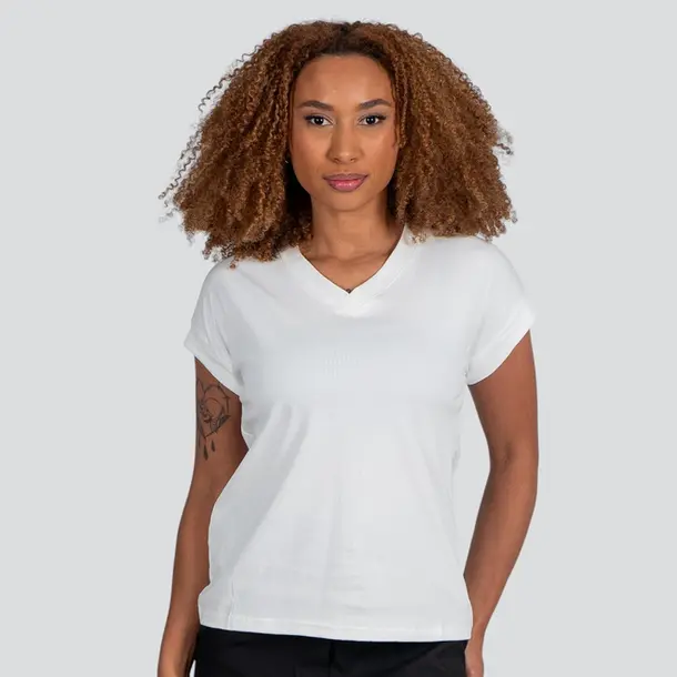 Blusa Feminina Manga Curta Gola V Lisa .XB639 Branco