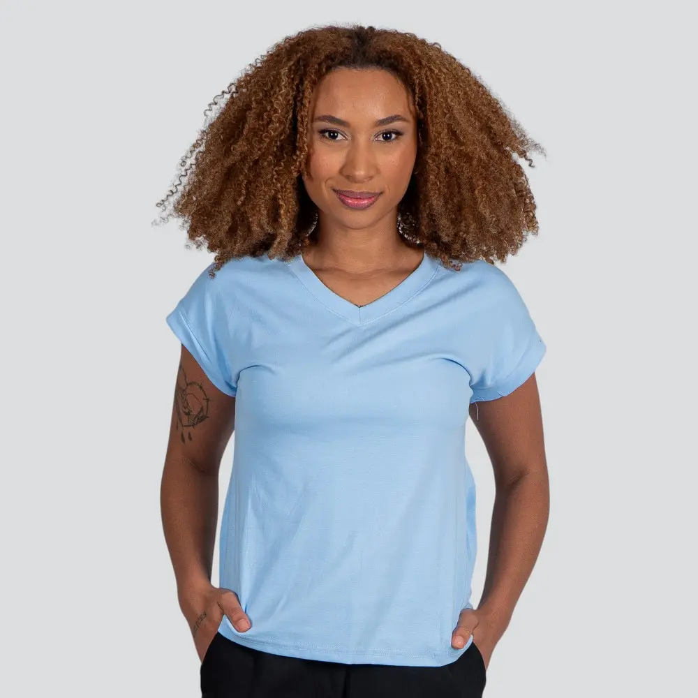 Blusa Feminina Manga Curta Gola V Lisa .XB639