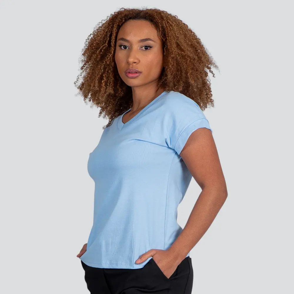 Blusa Feminina Manga Curta Gola V Lisa .XB639