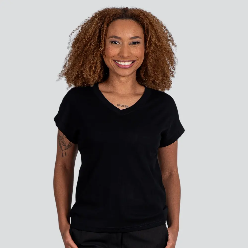 Blusa Feminina Manga Curta Gola V Lisa .XB639