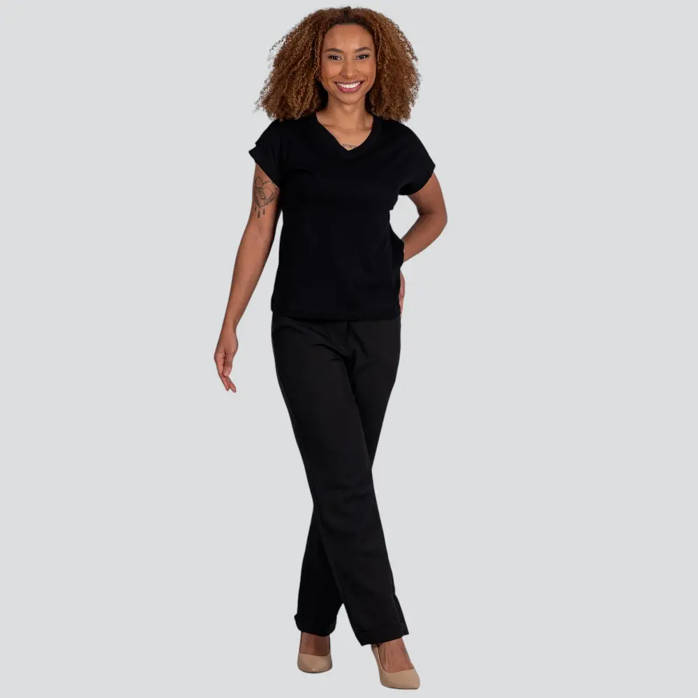 Blusa Feminina Manga Curta Gola V Lisa .XB639