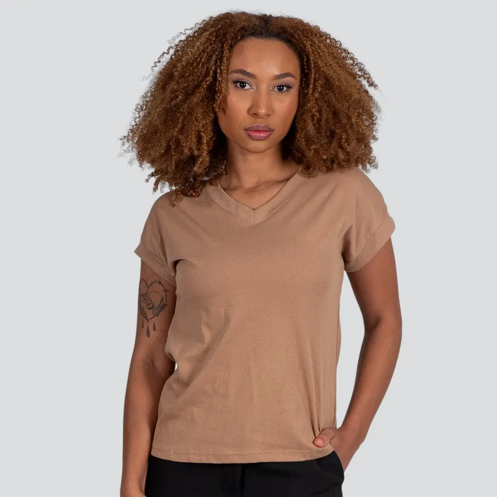 Blusa Feminina Manga Curta Gola V Lisa .XB639