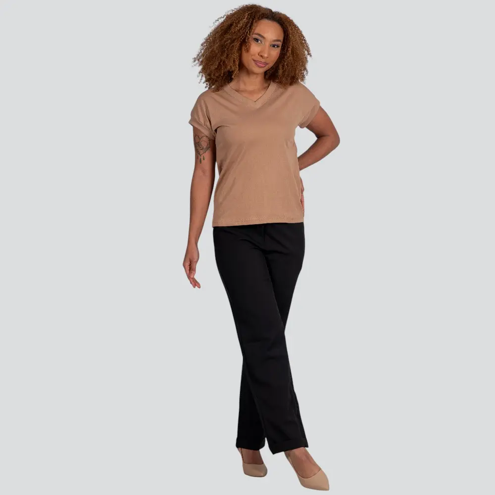 Blusa Feminina Manga Curta Gola V Lisa .XB639