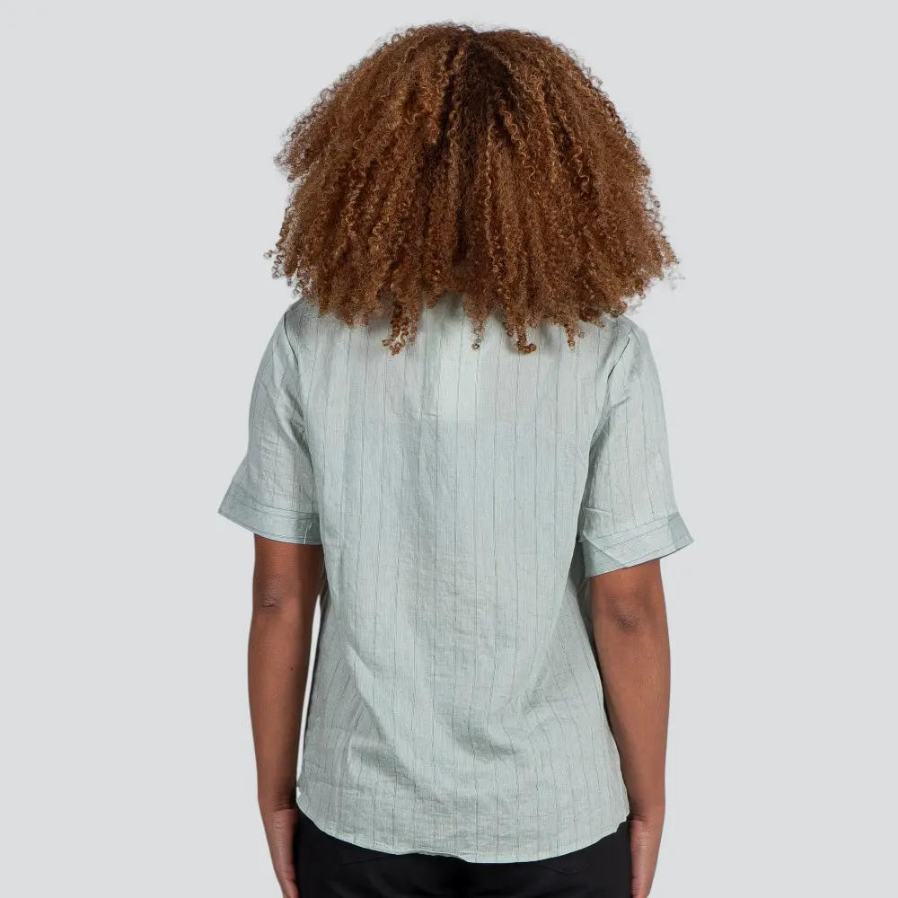 Camisa Feminina Manga Curta Risca de Giz Com Gravata Removível .XH7037