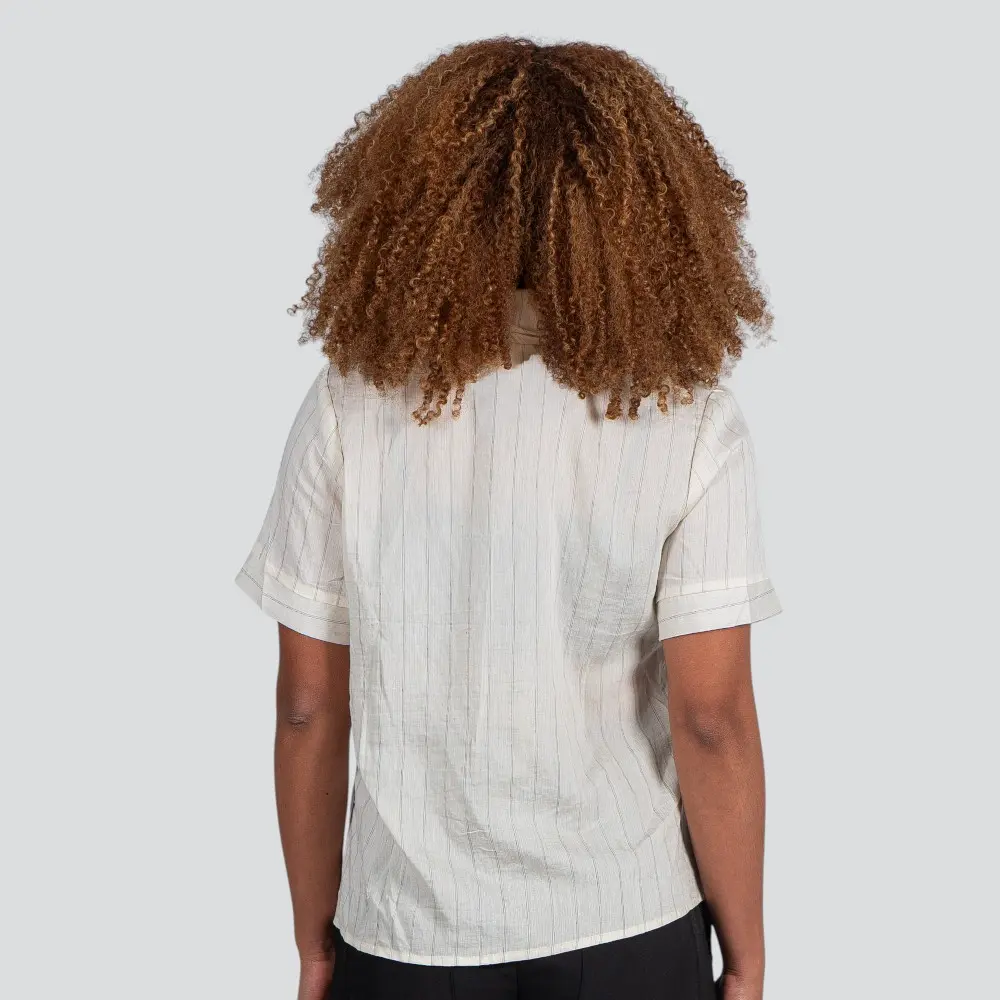 Camisa Feminina Manga Curta Risca de Giz Com Gravata Removível .XH7037