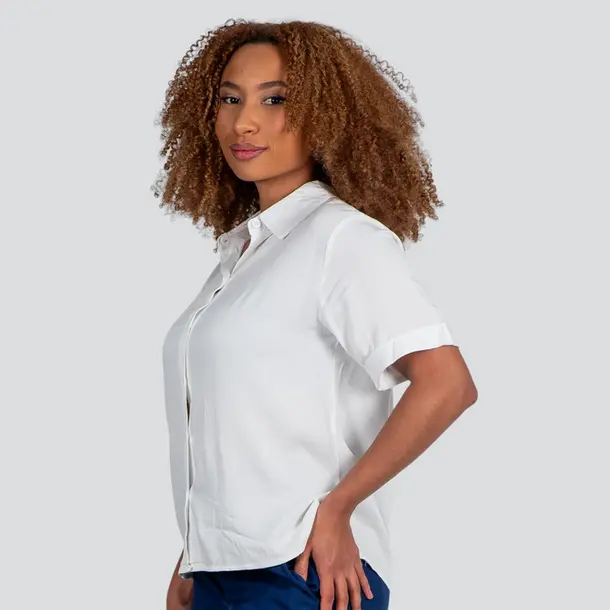 Camisa Feminina Manga Curta Com Botões .WS2033 Branco