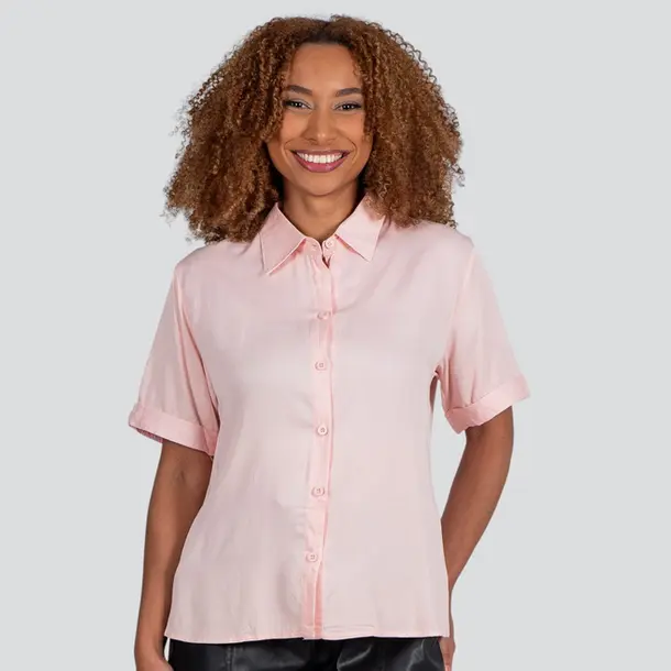 Camisa Feminina Manga Curta Com Botões .WS2033 Rosa