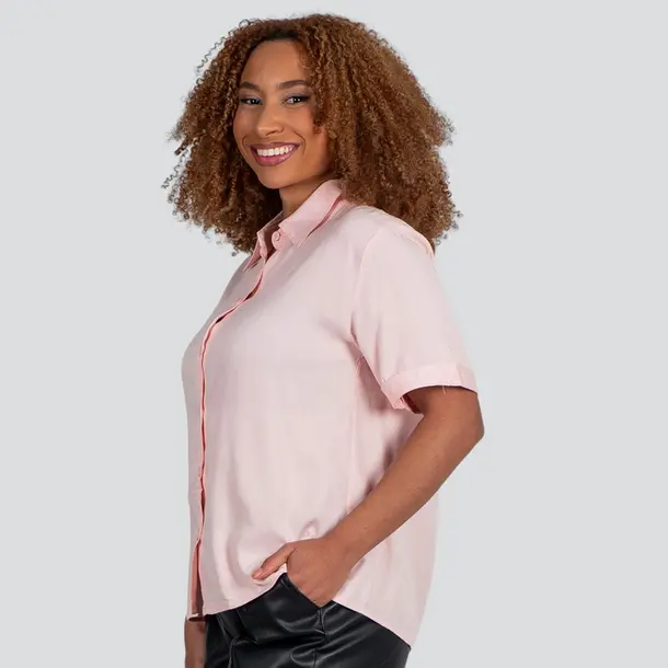 Camisa Feminina Manga Curta Com Botões .WS2033 Rosa