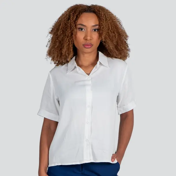 Camisa Feminina Manga Curta Com Botões .WS2033 Branco