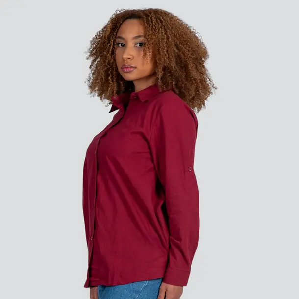 Camisa Feminina Manga Longa Linho .XT38103 Bordo