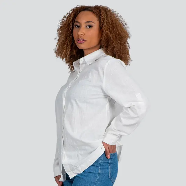 Camisa Feminina Manga Longa Linho .XT38103 Branco
