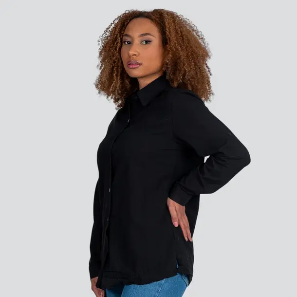 Camisa Feminina Manga Longa Linho .XT38103 Preto
