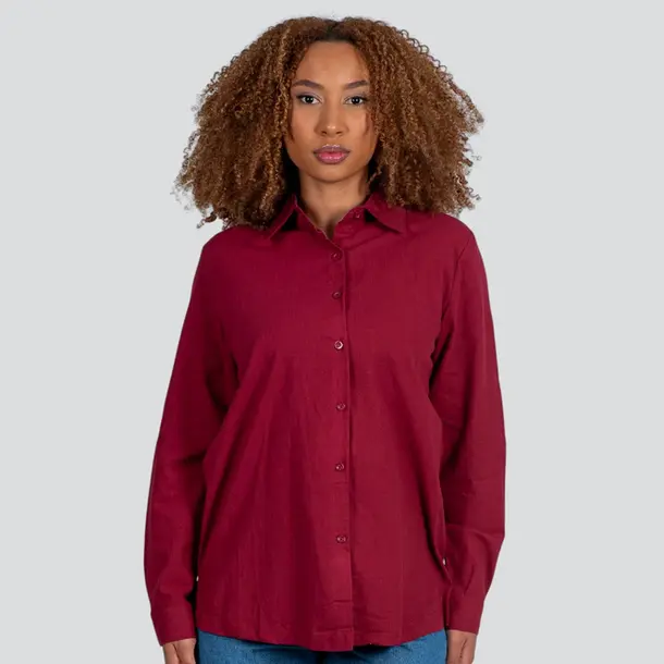 Camisa Feminina Manga Longa Linho .XT38103 Bordo
