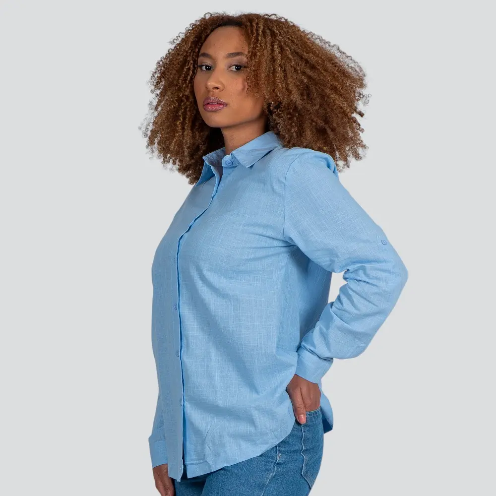 Camisa Feminina Manga Longa Linho .XT38103
