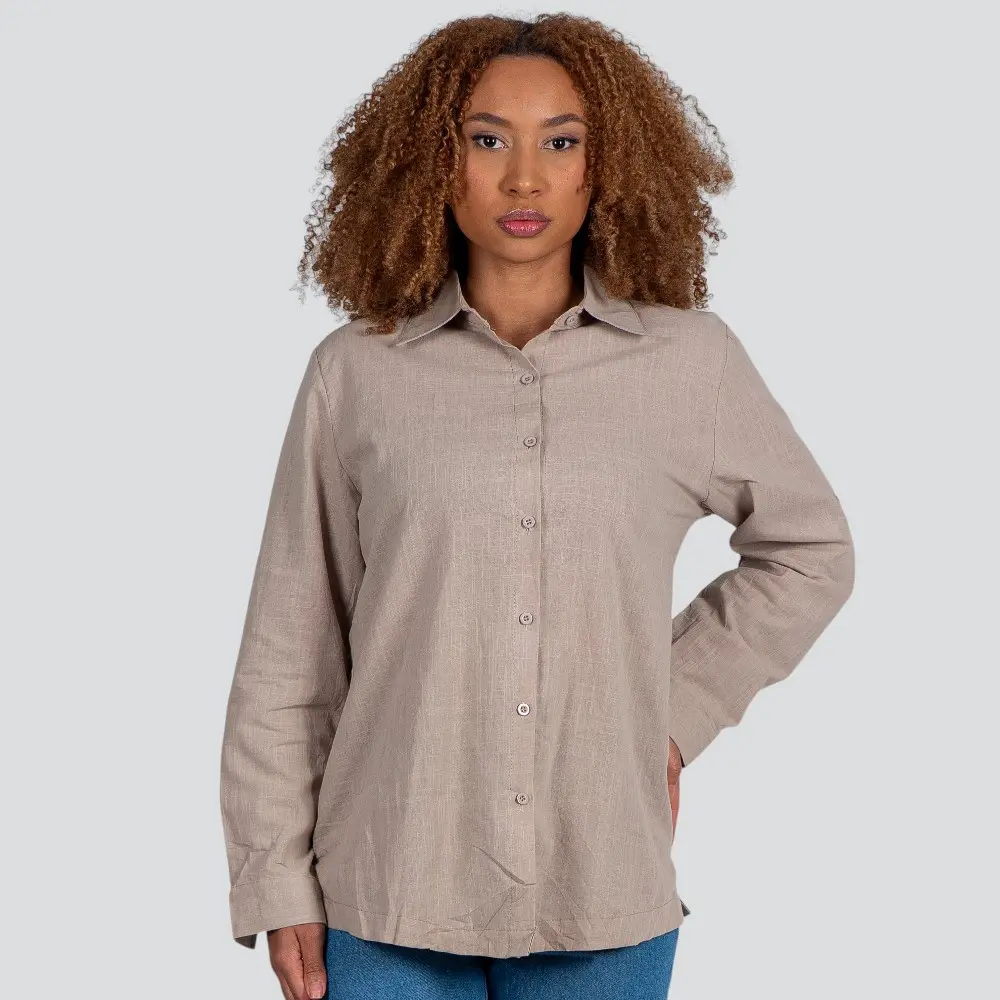 Camisa Feminina Manga Longa Linho .XT38103