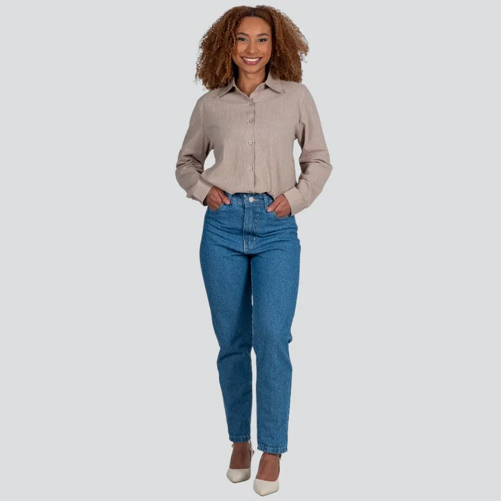 Camisa Feminina Manga Longa Linho .XT38103