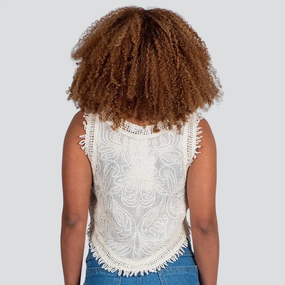 Regata Feminina Alça Larga Tricô Bordado .YY09