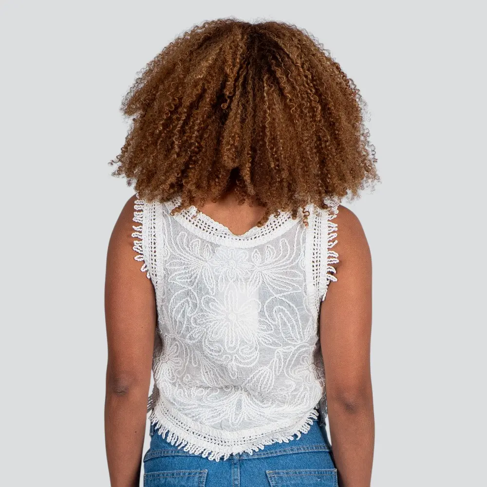 Regata Feminina Alça Larga Tricô Bordado .YY09