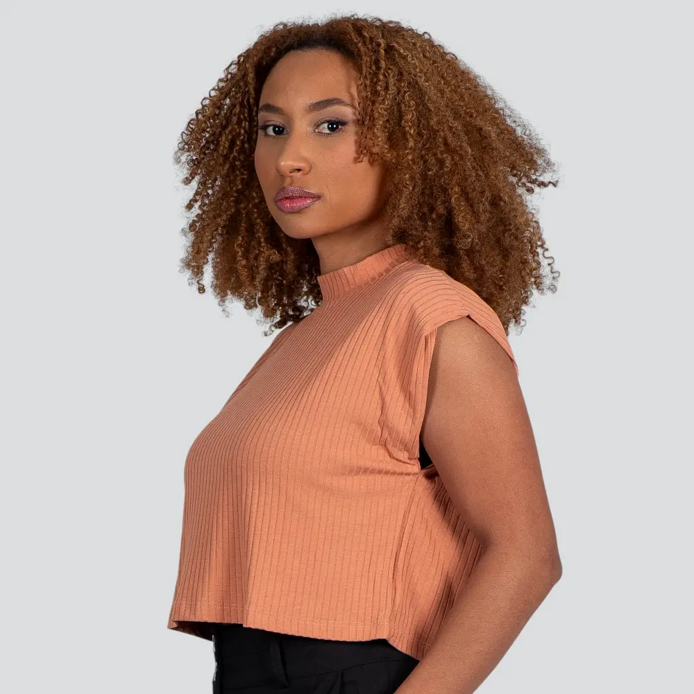 Blusa Feminina Manga Curta Gola Média Canelada .617240