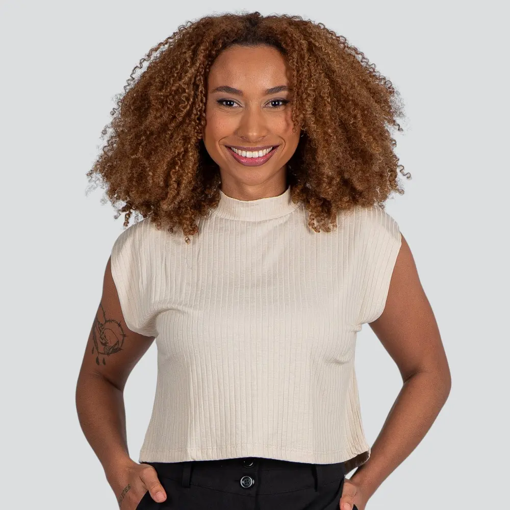 Blusa Feminina Manga Curta Gola Média Canelada .617240