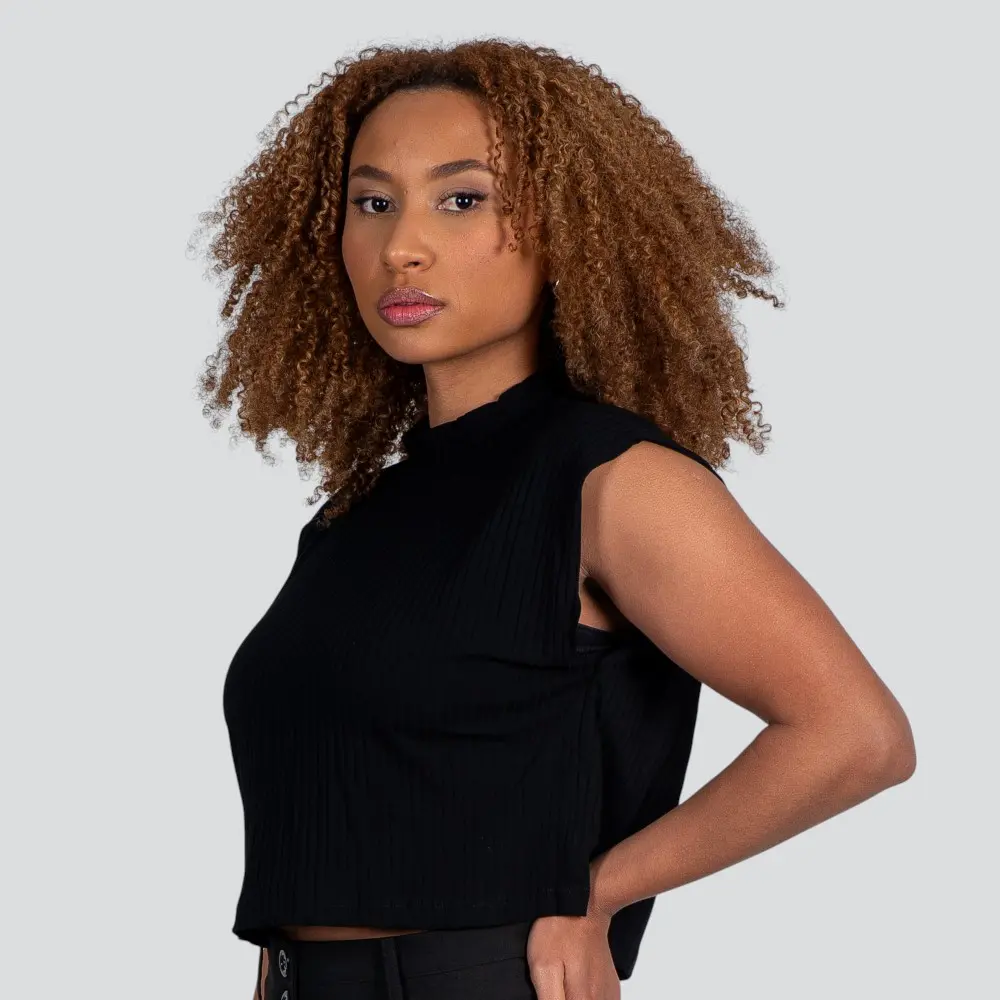 Blusa Feminina Manga Curta Gola Média Canelada .617240