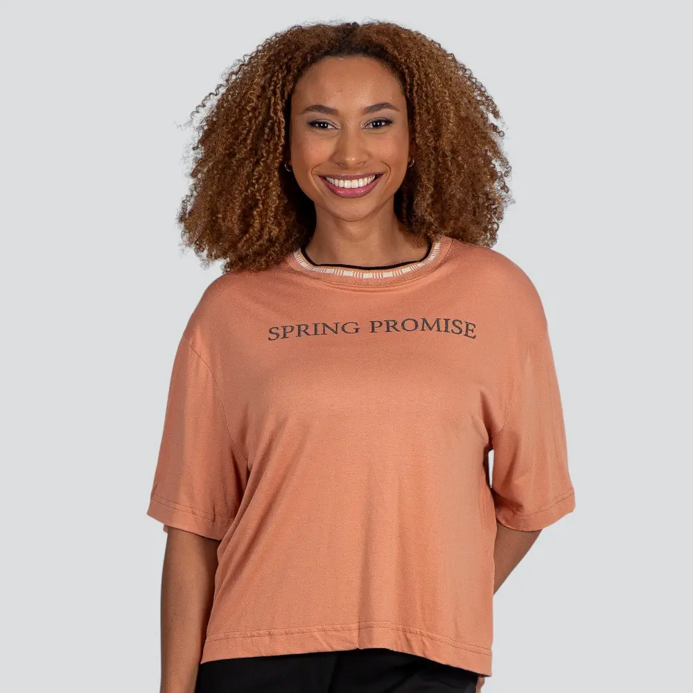 Blusa Feminina Manga Curta Viscose Creponada Com Estampa .617252