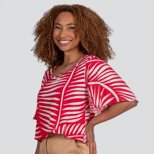 Blusa Feminina Manga Curta Ampla Viscose Khyara .617255 Vermelho