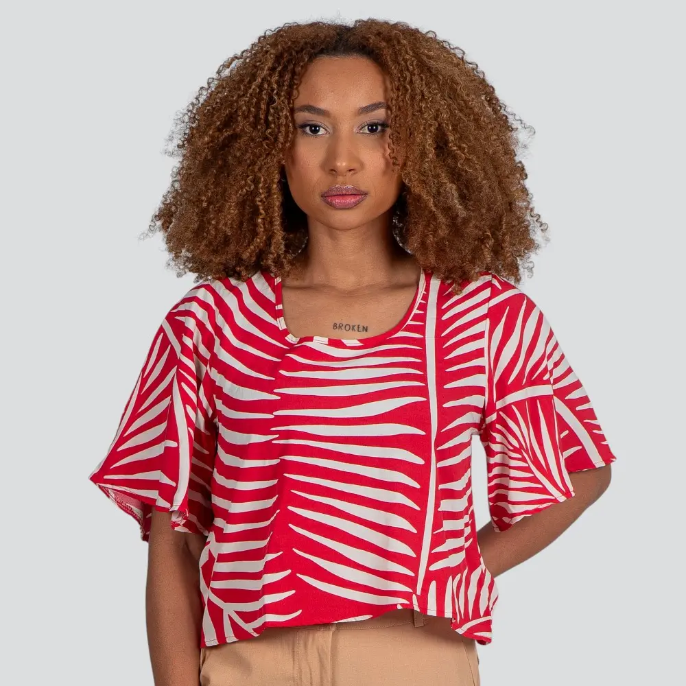 Blusa Feminina Manga Curta Ampla Viscose Khyara .617255