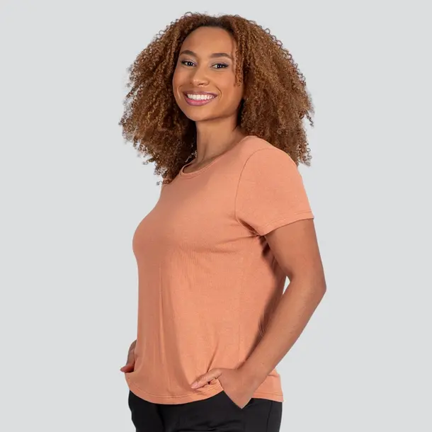 Blusa Feminina Manga Curta Viscolinho Tricot .91515 Tostado