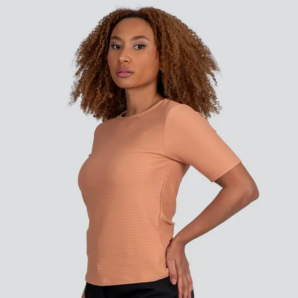 Blusa Feminina Manga Curta Gorgurinho .E15746 Tostado/Bege