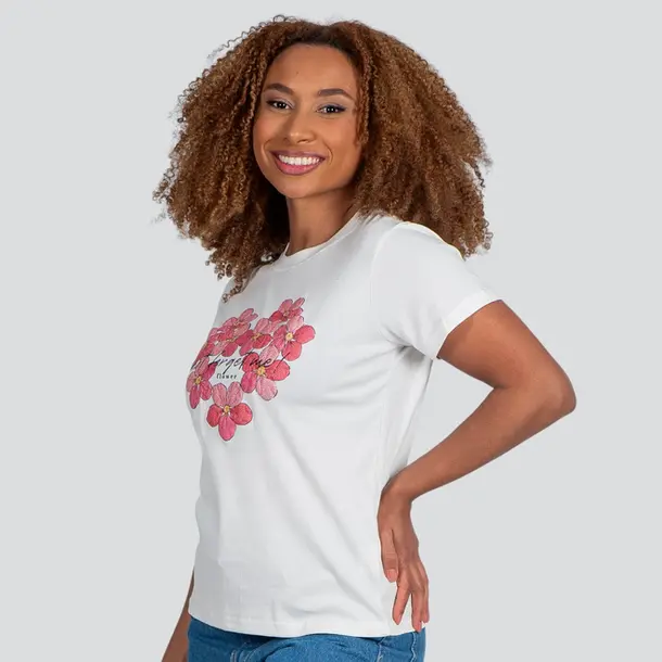 Blusa Feminina Manga Curta Gola Com Estampa .YS3169 Off/Rosa