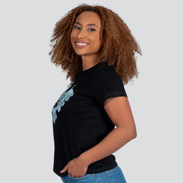 Blusa Feminina Manga Curta Gola Com Estampa .YS3169 Preto