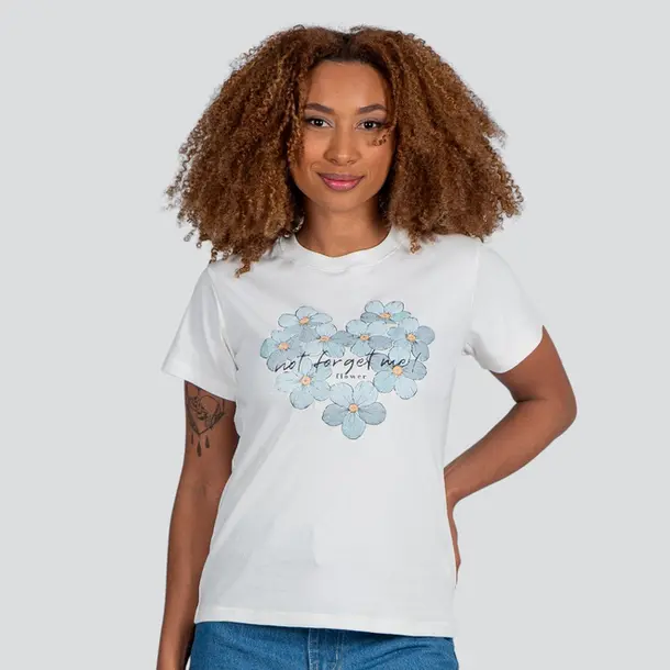 Blusa Feminina Manga Curta Gola Com Estampa .YS3169 Off/Azul